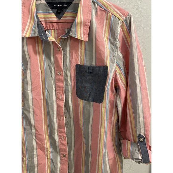 TOMMY HILFIGER -WOMENS BUTTON DOWN- LONG SLEEVE WITH 3/4 ROLL UP SLEEVE - SIZE L - Picture 6 of 9